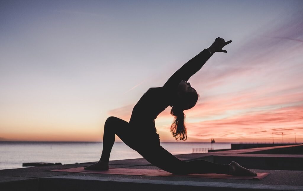 yoga, outdoors, sunrise, meditation, fitness, workout, exercise, woman, twilight, nature, dusk
